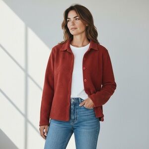 Vintage True Grit Bear Embroidered Red Fleece Jacket